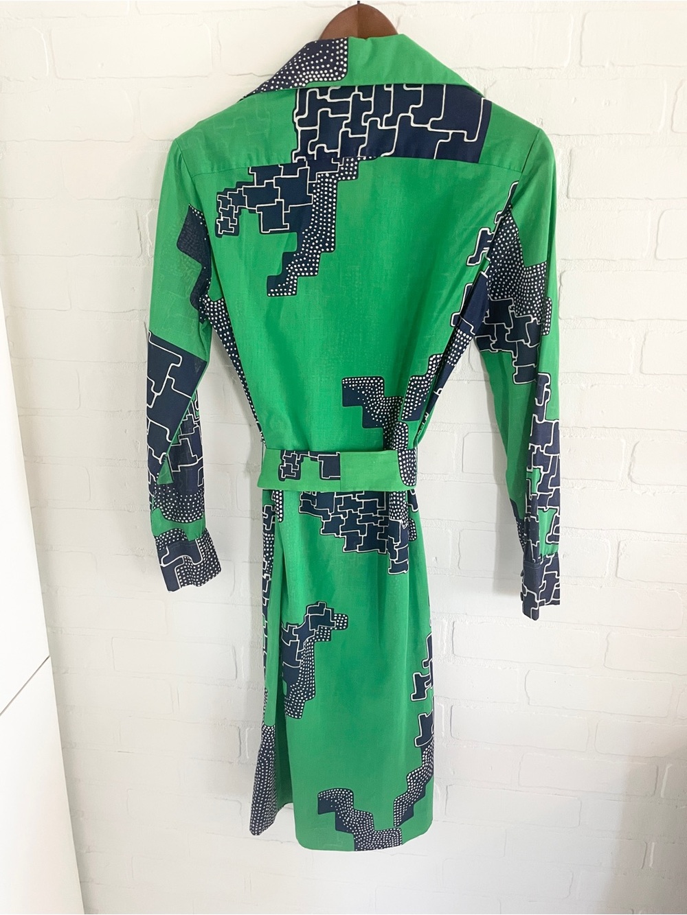 Rare 70s Lanvin Geometric Cotton Midi Shirt Dress Belted Sz 12 - Picture 11 of 16
